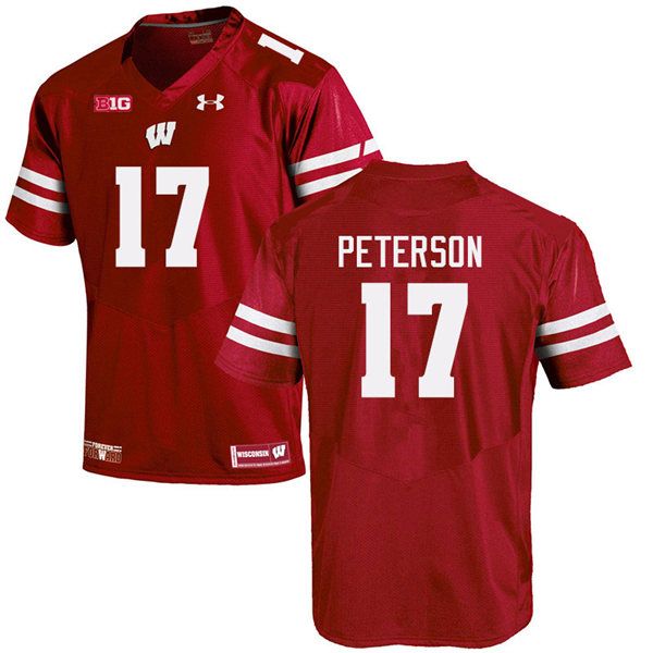 Mens Wisconsin Badgers #17 Darryl Peterson Under Armour Red College Football Game Jersey 