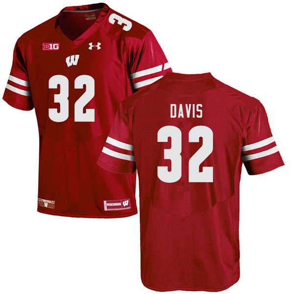 Mens Wisconsin Badger #32 Julius Davis Under Armour Red College Football Game Jersey 