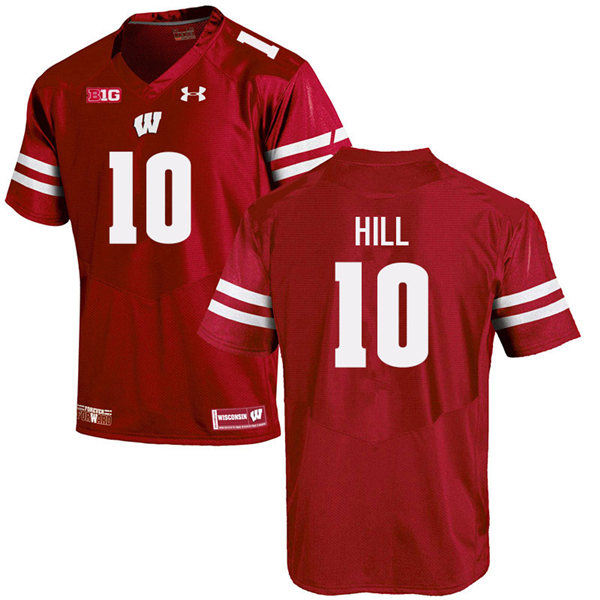 Mens Wisconsin Badgers #10 Deacon Hill Under Armour Red College Football Game Jersey 