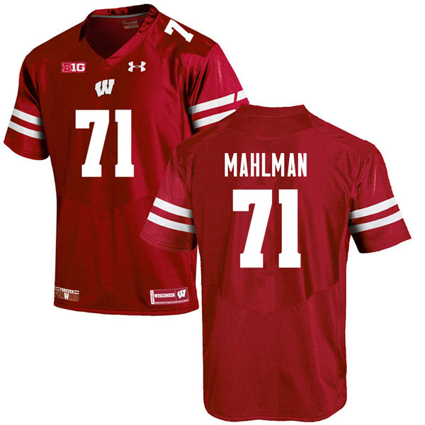 Mens Wisconsin Badgers #71 Riley Mahlman Under Armour Red College Football Game Jersey 