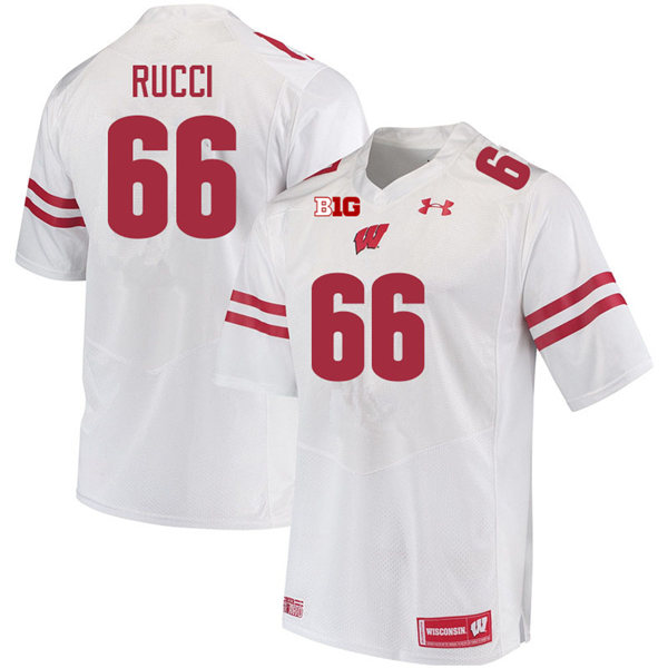 Mens Wisconsin Badgers #66 Nolan Rucci Under Armour White College Football Game Jersey 
