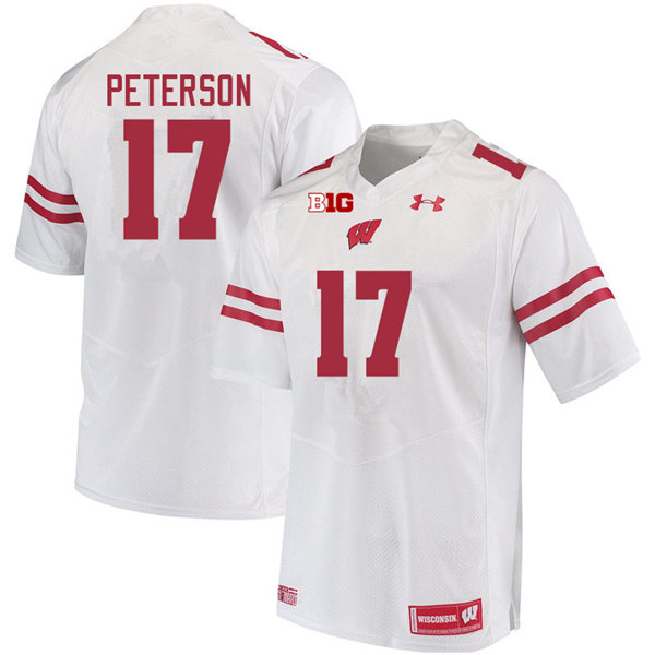 Mens Wisconsin Badgers #17 Darryl Peterson Under Armour White College Football Game Jersey 
