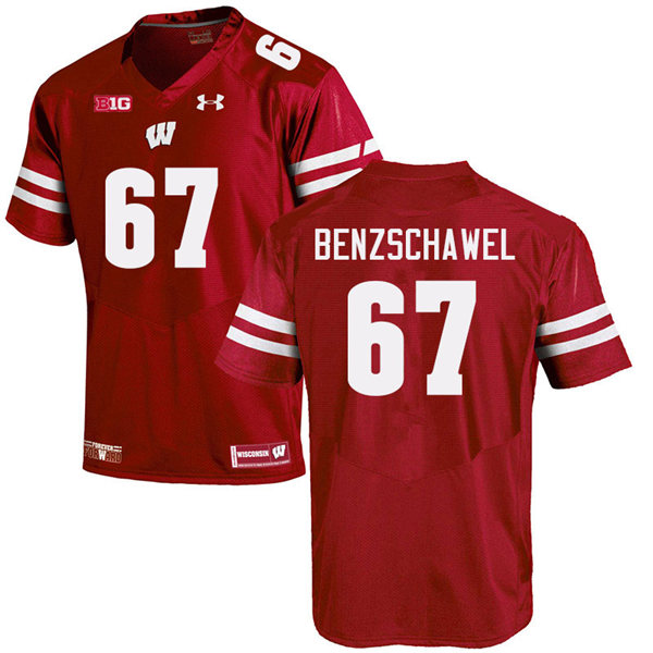 Mens Wisconsin Badgers #67 JP Benzschawel Under Armour Red College Football Game Jersey 