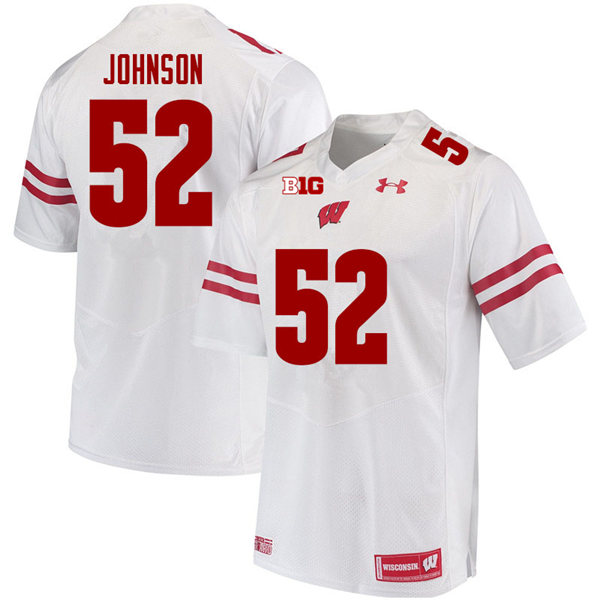 Mens Wisconsin Badgers #52 Kaden Johnson Under Armour White College Football Game Jersey 