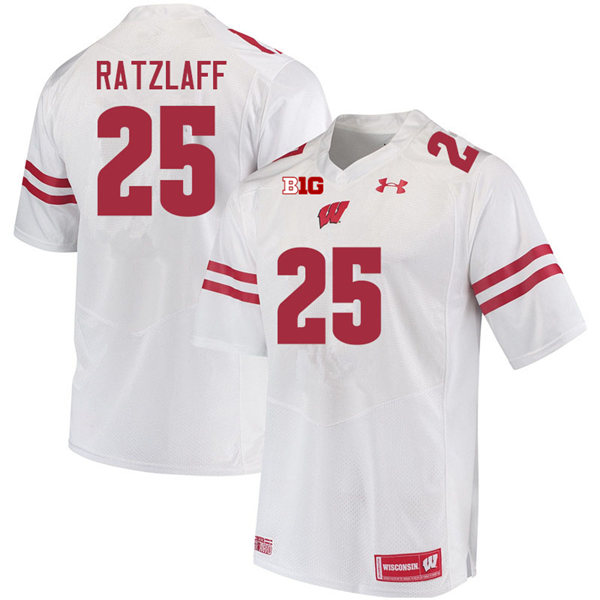 Mens Wisconsin Badgers #25 Jake Ratzlaff Under Armour White College Football Game Jersey 