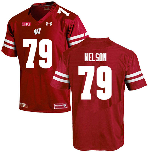 Mens Wisconsin Badger #79 Jack Nelson Under Armour Red College Football Game Jersey 
