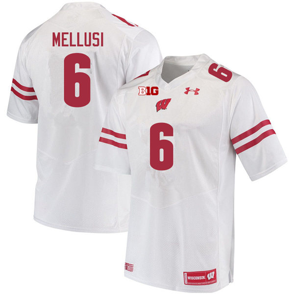 Mens Wisconsin Badgers #6 Chez Mellusi Under Armour White College Football Game Jersey 