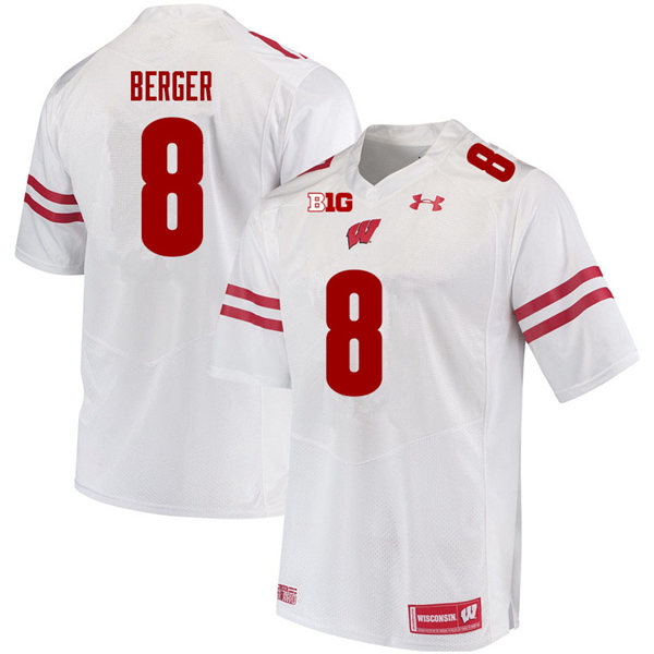 Mens Wisconsin Badgers #8 Jalen Berger Under Armour White College Football Game Jersey 