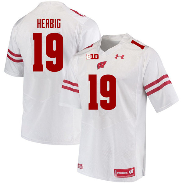 Mens Wisconsin Badger #19 Nick Herbig Under Armour White College Football Game Jersey 