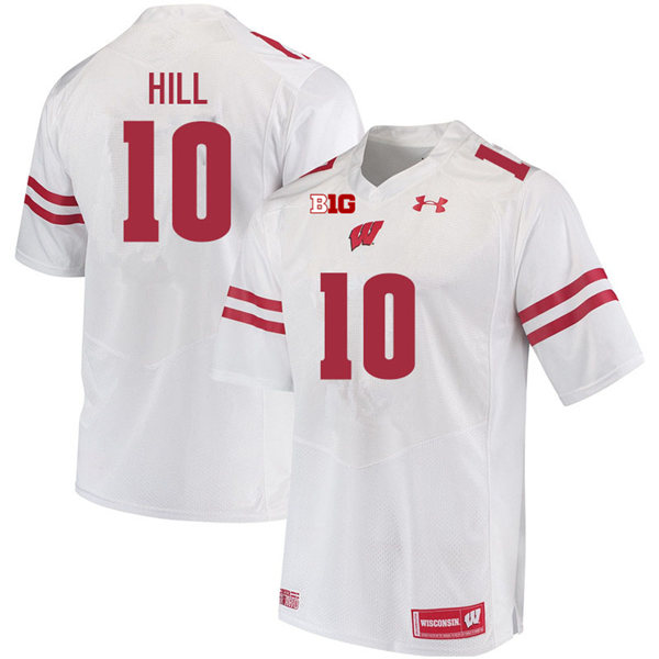 Mens Wisconsin Badger #10 Deacon Hill Under Armour White College Football Game Jersey 