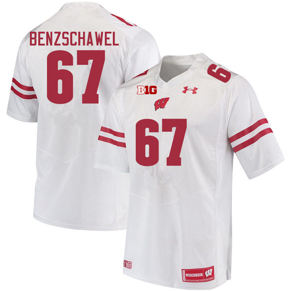 Mens Wisconsin Badgers #67 JP Benzschawel Under Armour White College Football Game Jersey 