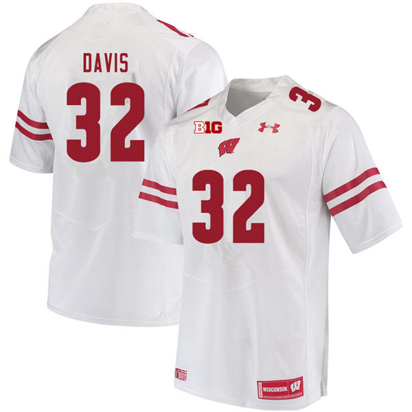 Mens Wisconsin Badgers #32 Julius Davis Under Armour White College Football Game Jersey 