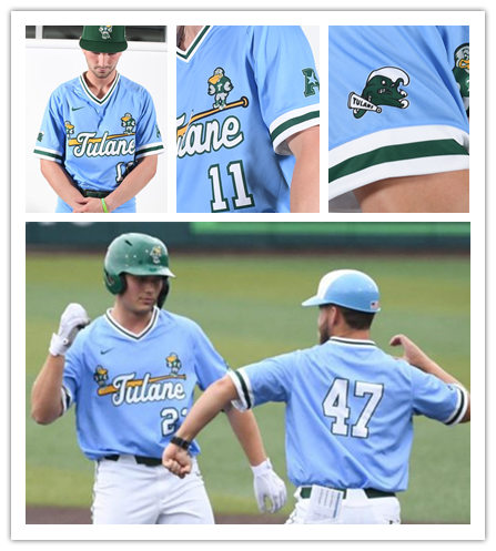 Mens Tulane Green Wave Custom Nike Blue Pullover Baseball Jersey