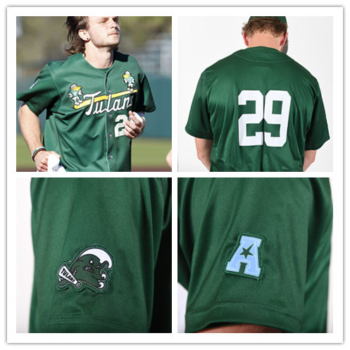 Mens Tulane Green Wave Custom Nike Green Button Tulane Baseball Jersey