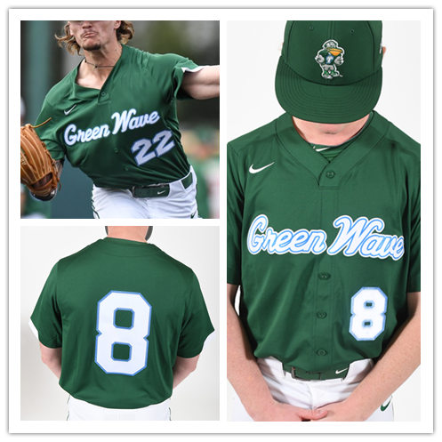 Mens Tulane Green Wave Custom Nike Green Button Green Wave Baseball Jersey