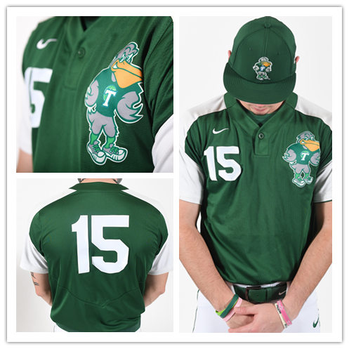 Mens Tulane Green Wave Custom Nike Green Pullover with Teal Logo Baseball Jersey