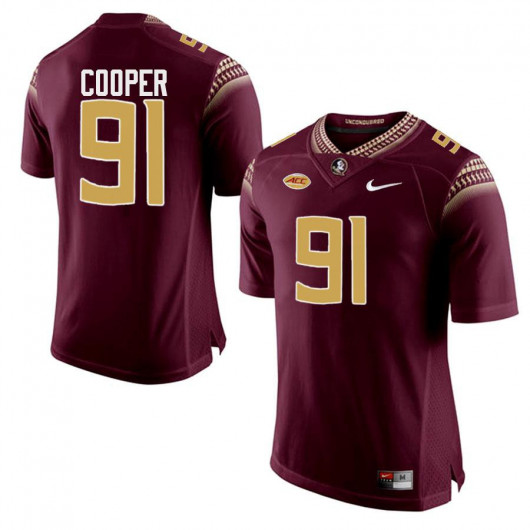 Mens Florida State Seminoles #91 Robert Cooper Nike Garnet Gold Number College Football Game Jersey