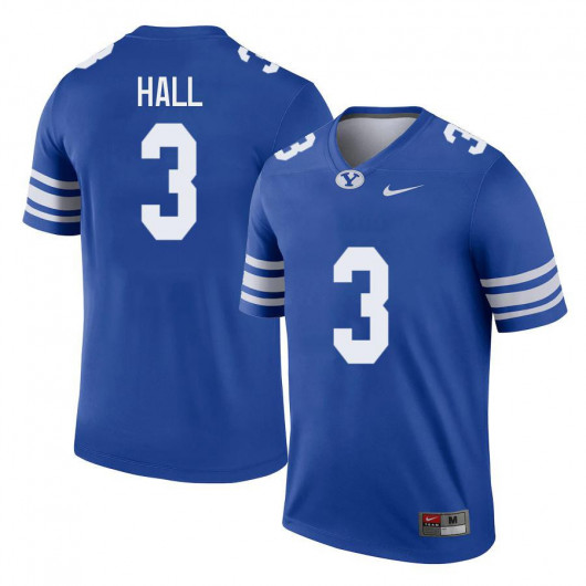 Mens BYU Cougars #3 Jaren Hall Nike Royal College Football Game Jersey 