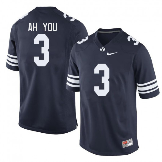 Mens BYU Cougars #3 Chaz Ah You Nike Navy College Football Game Jersey 