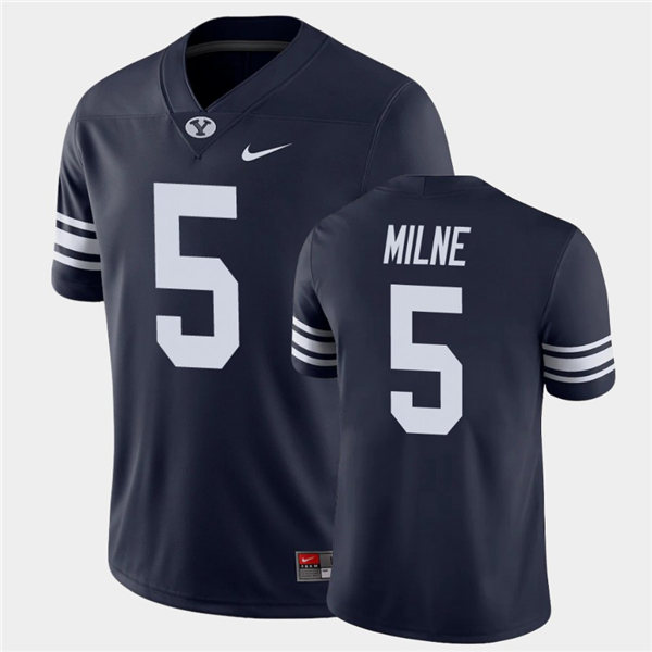 Mens BYU Cougars #5 Dax Milne Nike Navy College Football Game Jersey 