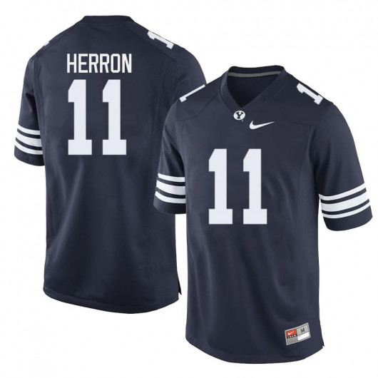 Mens BYU Cougars #11 Isaiah Herron Nike Navy College Football Game Jersey 