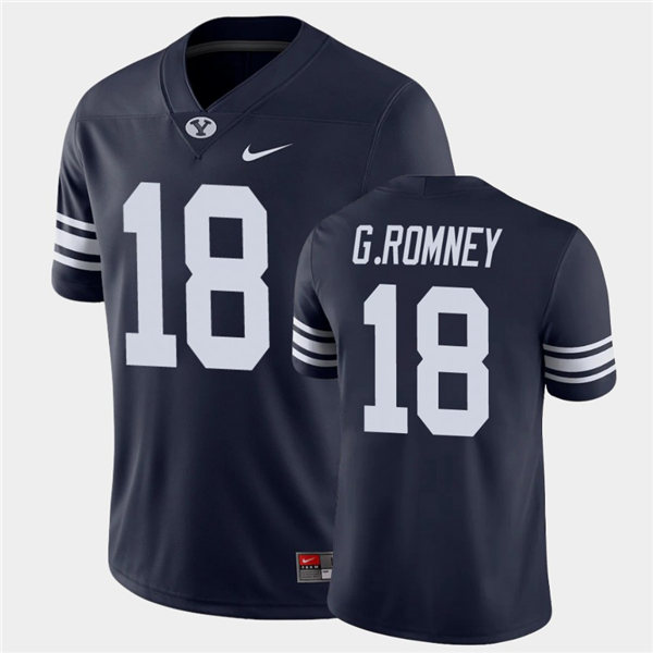 Mens BYU Cougars #18 Gunner Romney Nike Navy College Football Game Jersey  