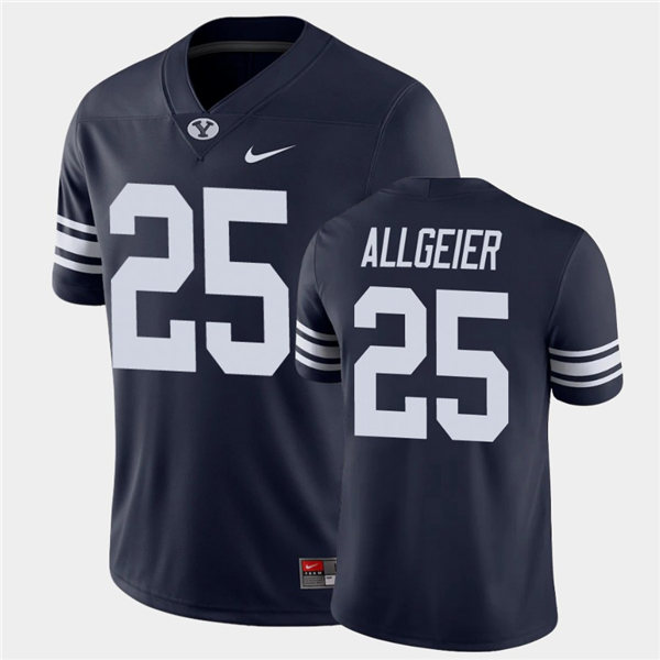 Mens BYU Cougars #25 Tyler Allgeier Nike Navy College Football Game Jersey  