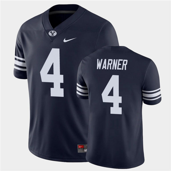 Mens BYU Cougars #4 Troy Warner Nike Navy College Football Game Jersey  