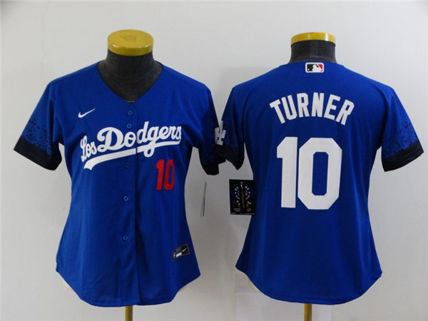 Womens Los Angeles Dodgers #10 Justin Turner Nike Royal 2021 MLB City Connect Jersey