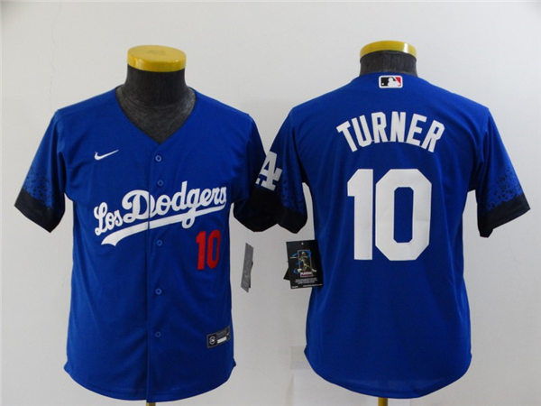 Youth Los Angeles Dodgers #10 Justin Turner Nike Royal 2021 MLB City Connect Jersey