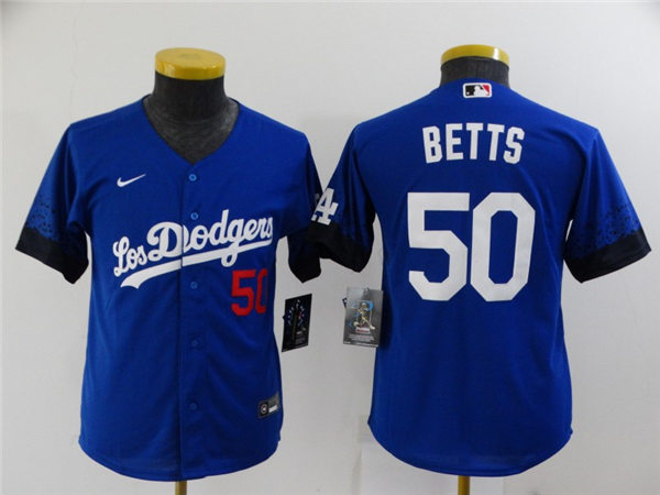 Youth Los Angeles Dodgers #50 Mookie Betts Nike Royal 2021 MLB City Connect Jersey