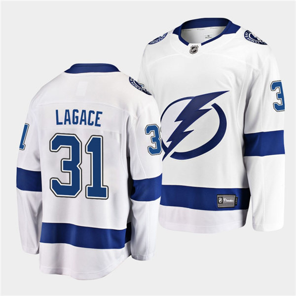 Mens Tampa Bay Lightning #31 Maxime Lagace adidas White Away Jersey