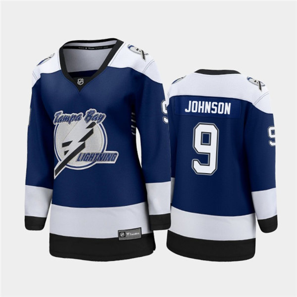 Women Tampa Bay Lightning #9 Tyler Johnson Adidas 2021 Blue NHL Reverse Retro Jersey