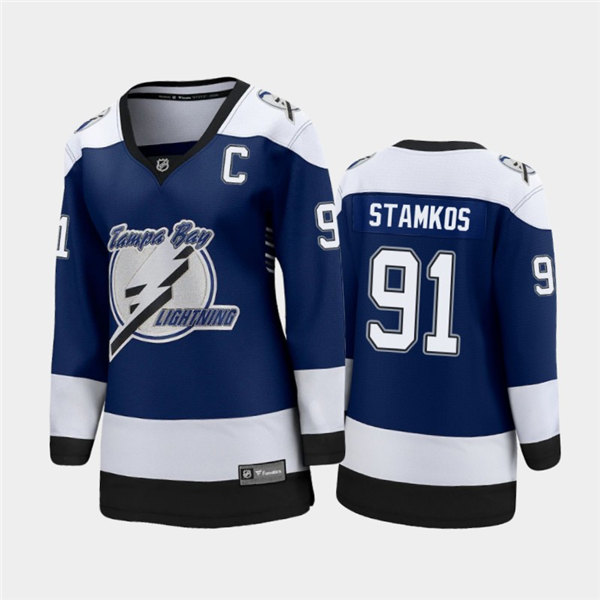 Women Tampa Bay Lightning #91 Steven Stamkos Adidas 2021 Blue NHL Reverse Retro Jersey
