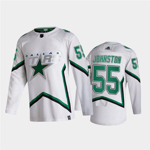 Mens Dallas Stars #55 Wyatt Johnston adidas White 2021 Reverse Retro Jersey