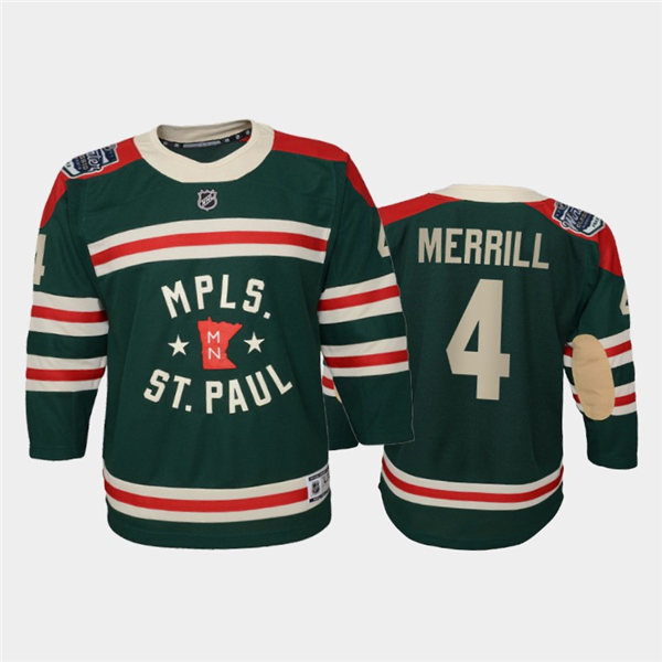 Youth Minnesota Wild #4 Jon Merrill Adidas Green 2022 Winter Classic State of Hockey Jersey