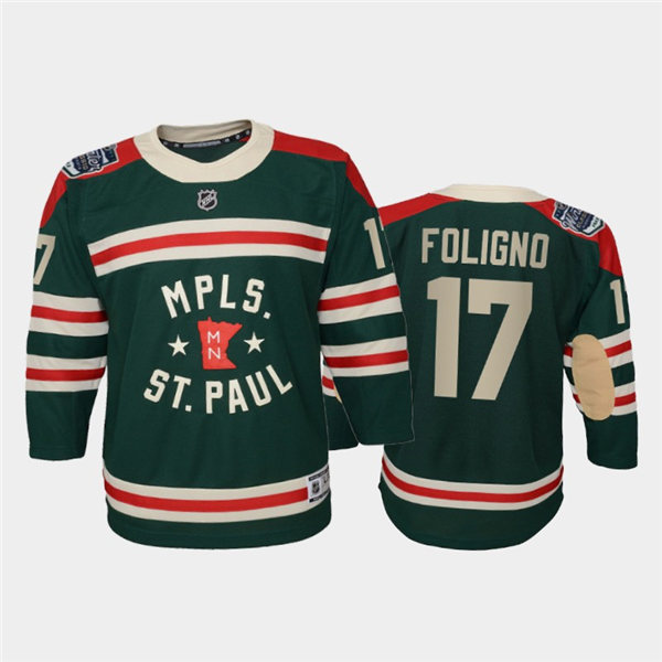 Youth Minnesota Wild #17 Marcus Foligno Adidas Green 2022 Winter Classic State of Hockey Jersey