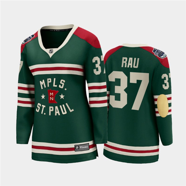 Womens Minnesota Wild #37 Kyle Rau Adidas Green 2022 Winter Classic State of Hockey Jersey