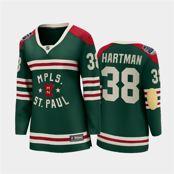 Womens Minnesota Wild #38 Ryan Hartman Adidas Green 2022 Winter Classic State of Hockey Jersey