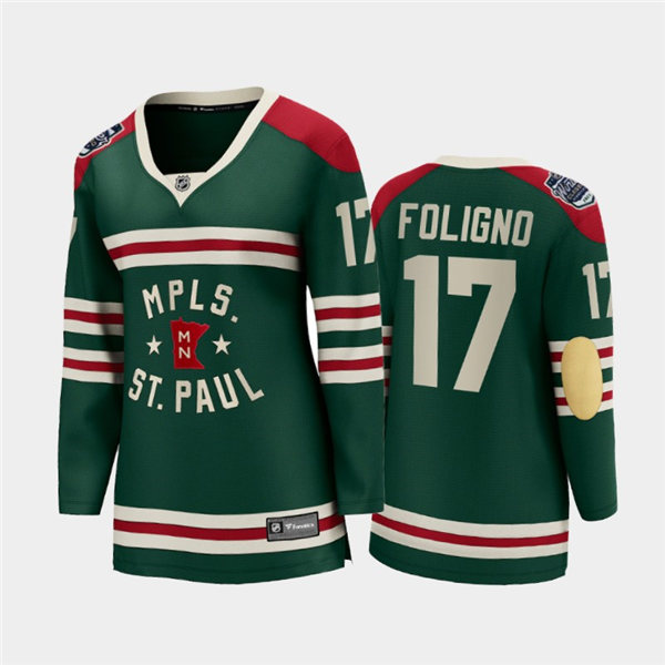 Womens Minnesota Wild #17 Marcus Foligno Adidas Green 2022 Winter Classic State of Hockey Jersey