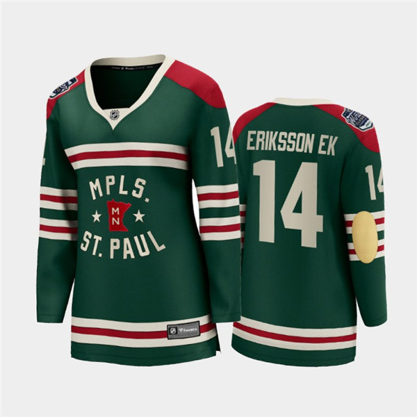 Womens Minnesota Wild #14 Joel Eriksson Ek Adidas Green 2022 Winter Classic State of Hockey Jersey