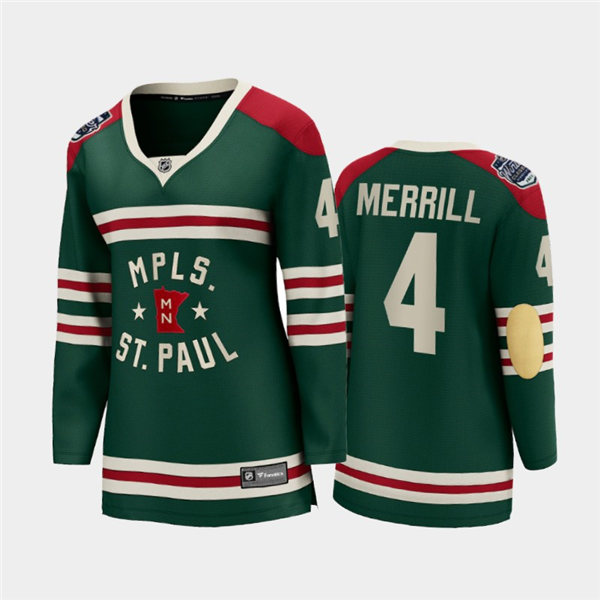 Womens Minnesota Wild #4 Jon Merrill Adidas Green 2022 Winter Classic State of Hockey Jersey