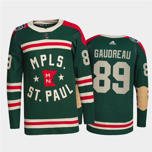Mens Minnesota Wild #89 Frederick Gaudreau Adidas Green 2022 Winter Classic State of Hockey Jersey