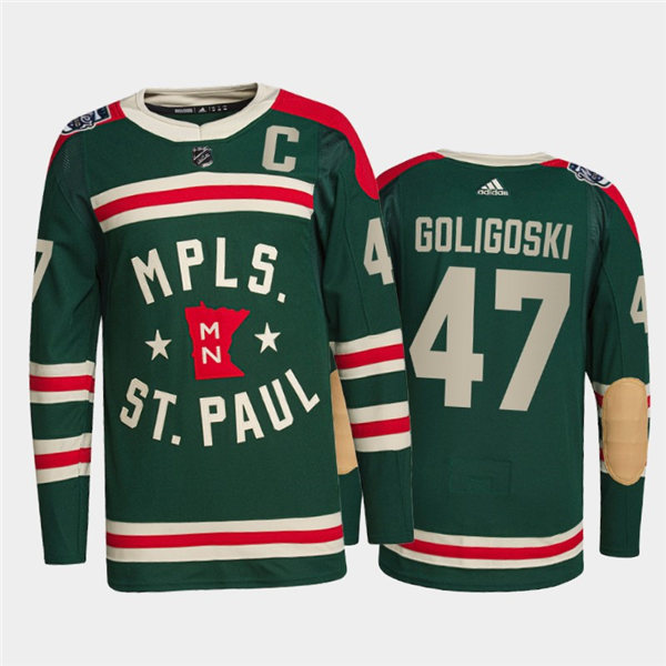 Mens Minnesota Wild #47 Alex Goligoski Adidas Green 2022 Winter Classic State of Hockey Jersey