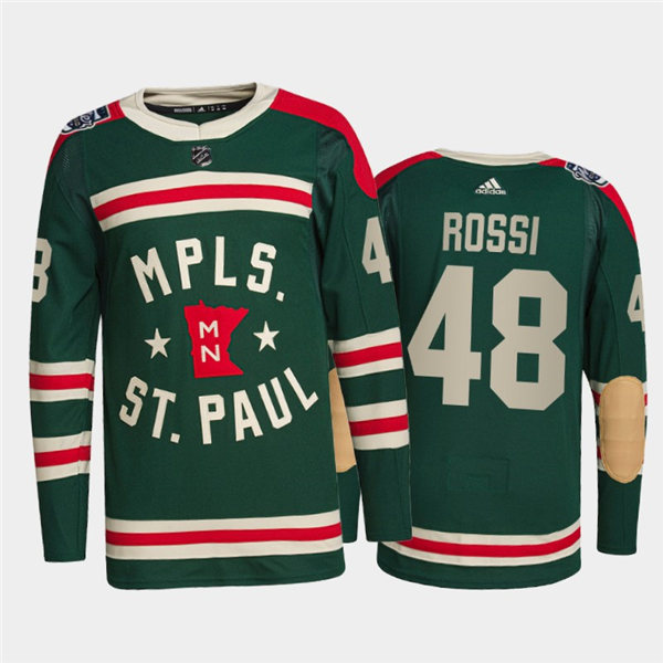 Mens Minnesota Wild #48 Marco Rossi Adidas Green 2022 Winter Classic State of Hockey Jersey