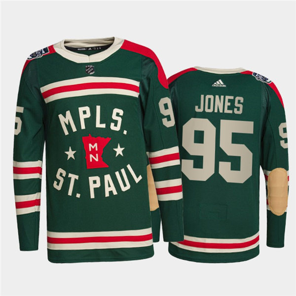 Mens Minnesota Wild #95 Hunter Jones Adidas Green 2022 Winter Classic State of Hockey Jersey