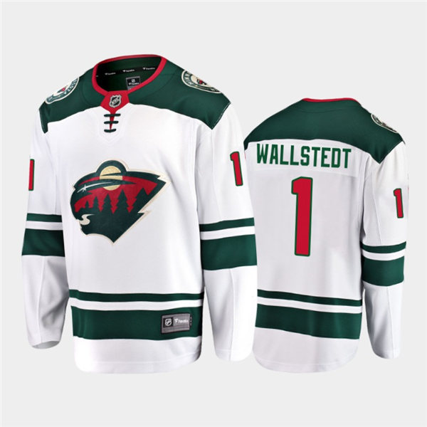 Mens Minnesota Wild #1 Jesper Wallstedt Adidas Away White NHL Jersey
