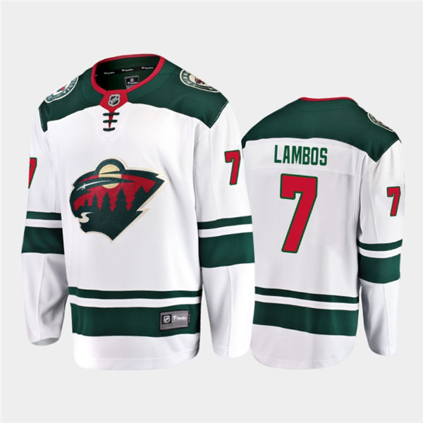 Mens Minnesota Wild #7 Carson Lambos Adidas Away White NHL Jersey