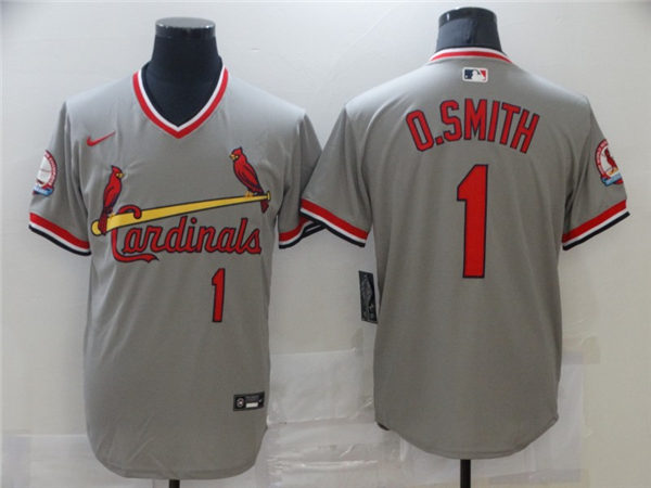 Mens St. Louis Cardinals Retired Player #1 Ozzie Smith Nike Pullover Grey Cooperstown Collection Jersey 