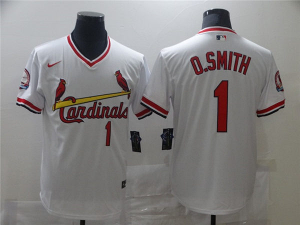 Mens St. Louis Cardinals Retired Player #1 Ozzie Smith Nike Pullover White Cooperstown Collection Jersey 